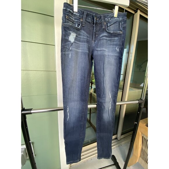 Vintage BEBE Y2K Distressed Denim Blue Jeans Size 26 Made in USA - Picture 1 of 5